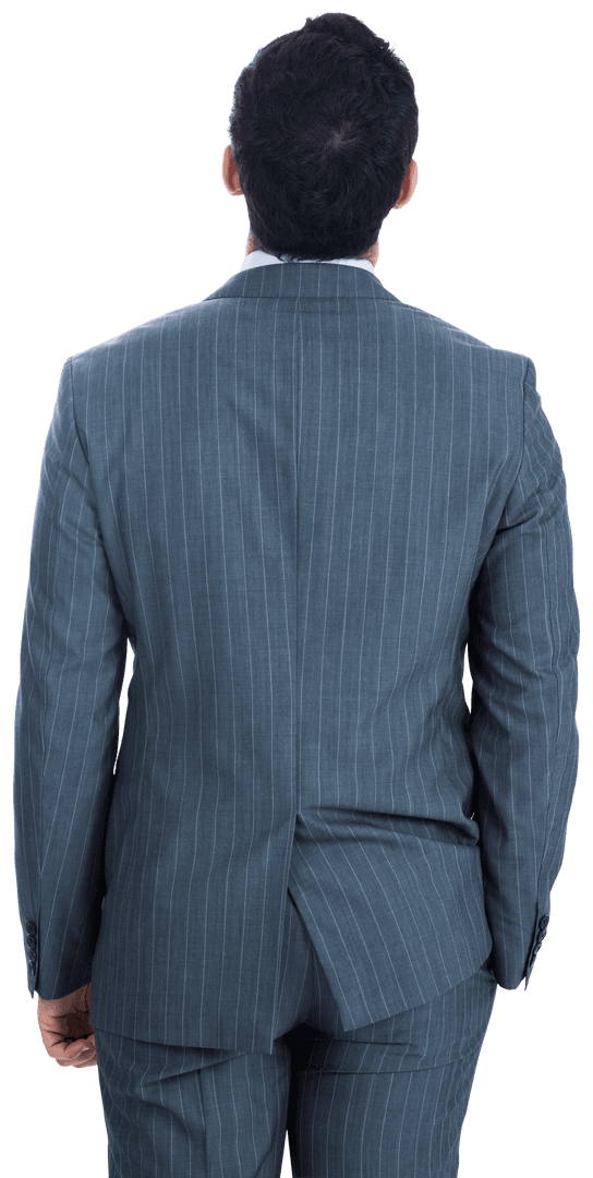 Back View Businessman in Pinstripe Suit Looking Up Transparent