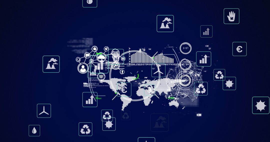 Financial Data Processing with Global Business Interface Icons