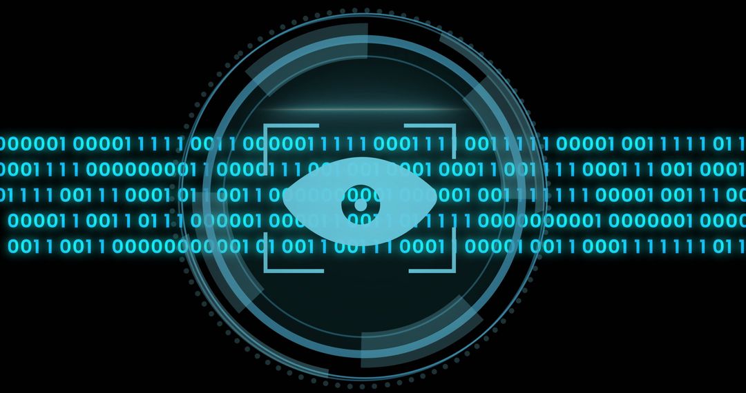 Digital Eye in Data Stream Matrix with Futuristic Interface