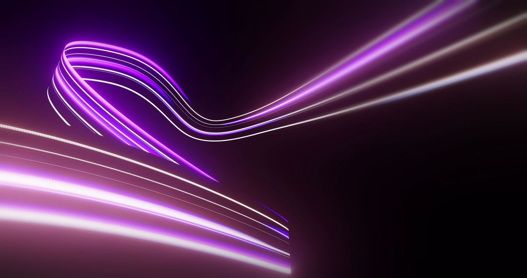 Flowing Neon Light Trails on Black Background