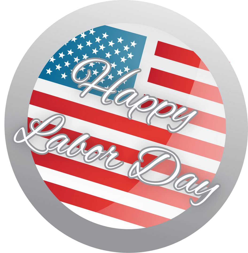 Happy Labor Day Badge with Transparent USA Flag Background
