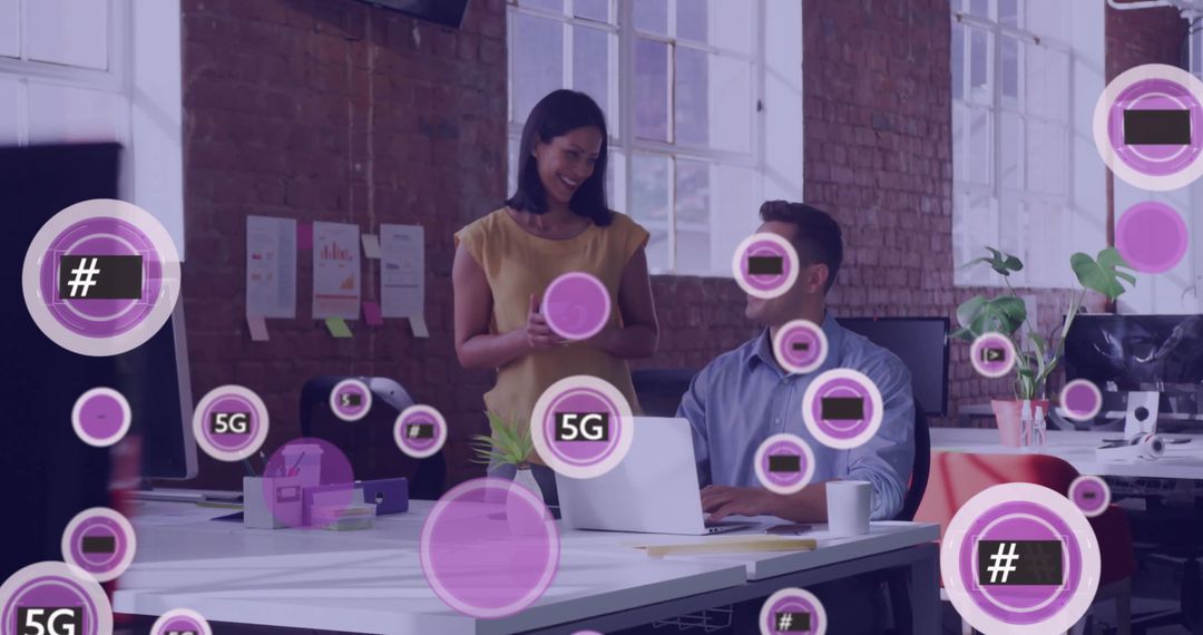 Business Colleagues Collaborating Amidst Digital 5G Interface