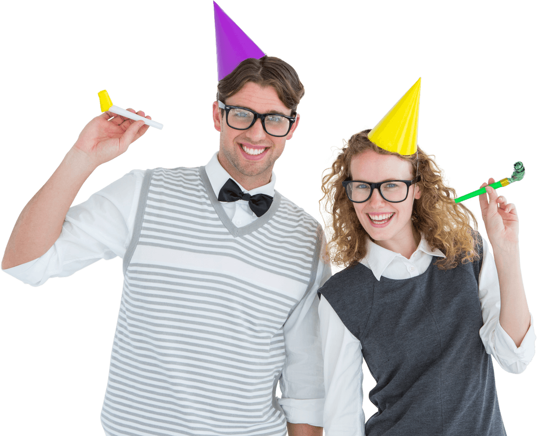Cheerful Couple with Transparent Joker Costumes and Party Accessories
