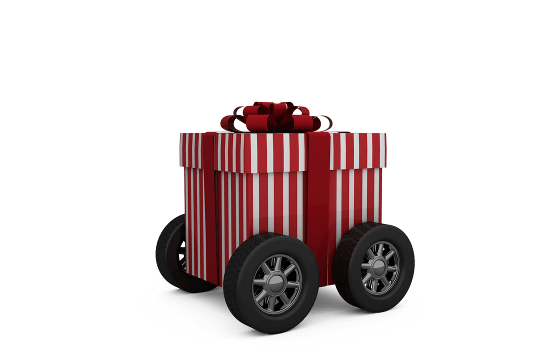 Transparent Gift Box Uplifts with Toy Car Wheels Red Ribbon