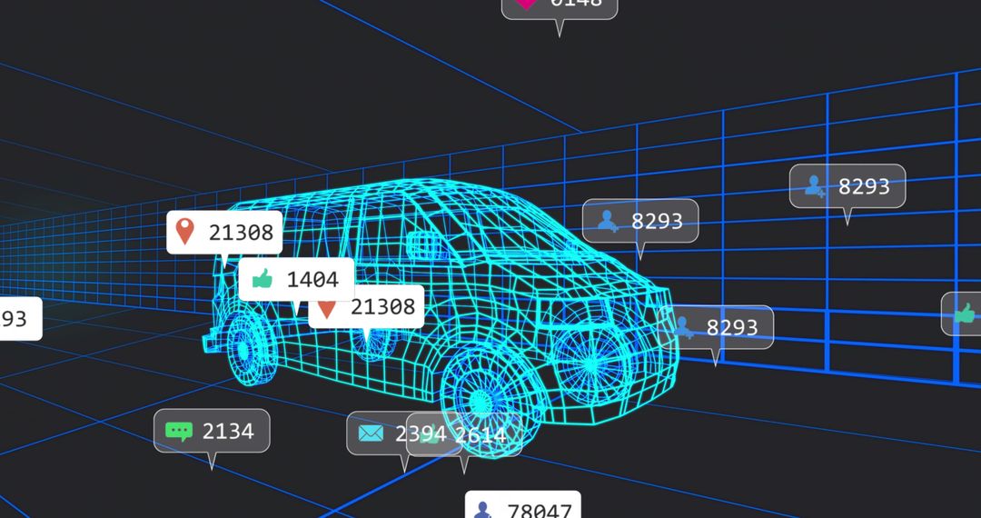 Futuristic Wireframe SUV with Social Media Interface