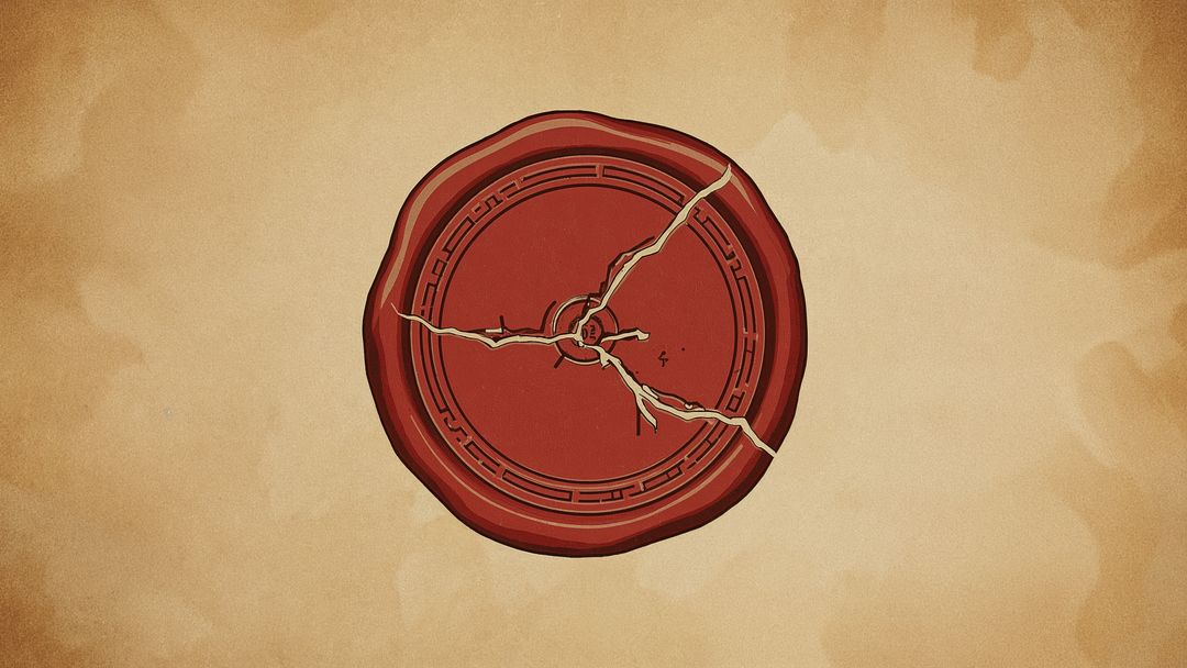 Red Cracked Wax Seal on Aged Parchment