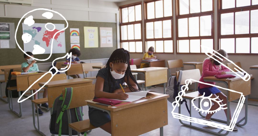 Diverse Classroom Students Focusing on Creative Work in School