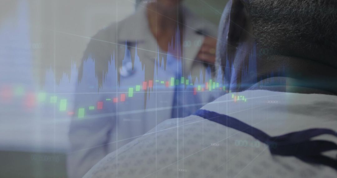 Physician Consultation with Patient and Candlestick-style Health Data Visualization Overlay