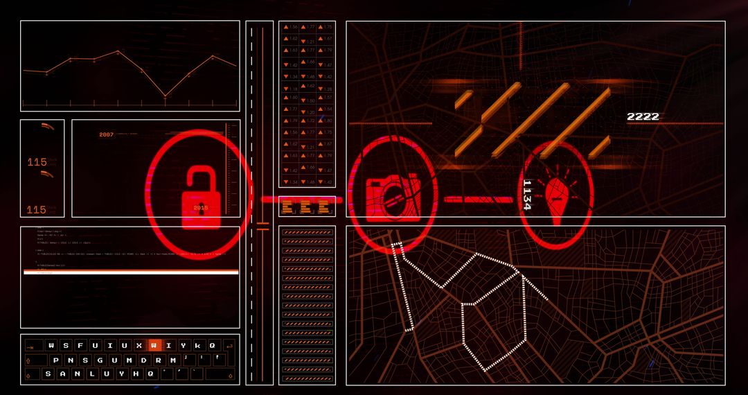 Digital Data Interface with Network and Security Icons