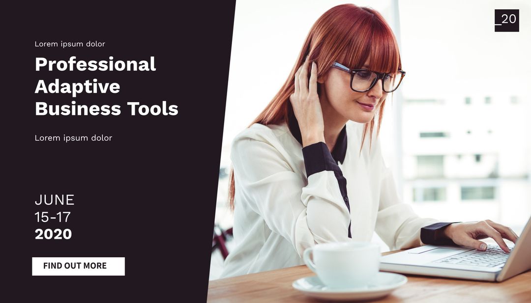 Business Tools Promotion Template with Focused Woman