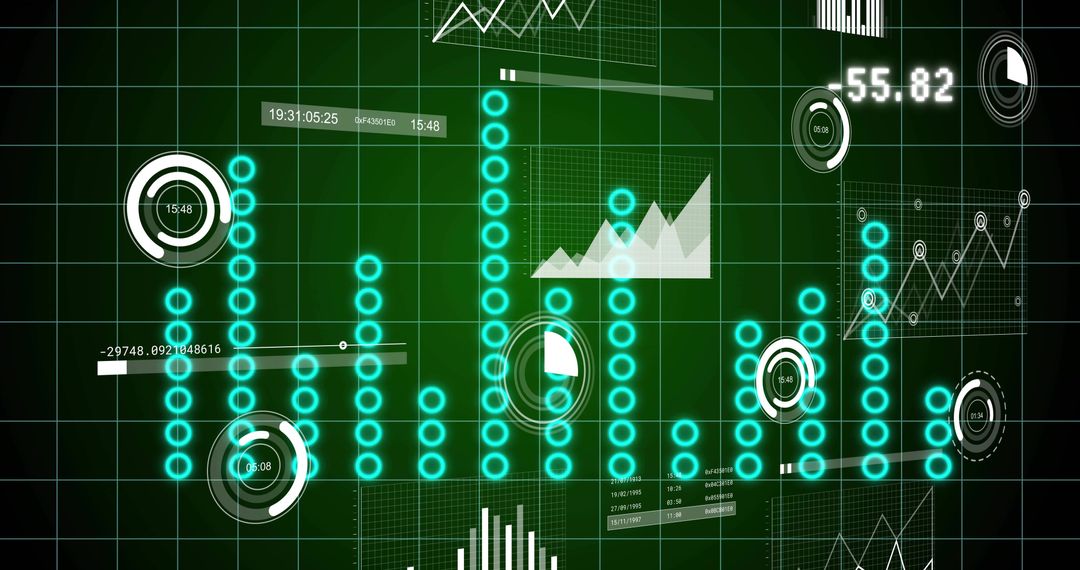 Futuristic Holographic Data Dashboard Displaying Glowing Cyan Nodes and Analytics Grid
