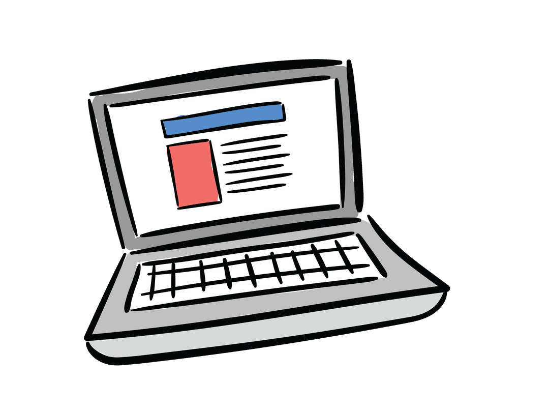 Cartoon Grey Laptop Illustration with Interface on Transparent Background