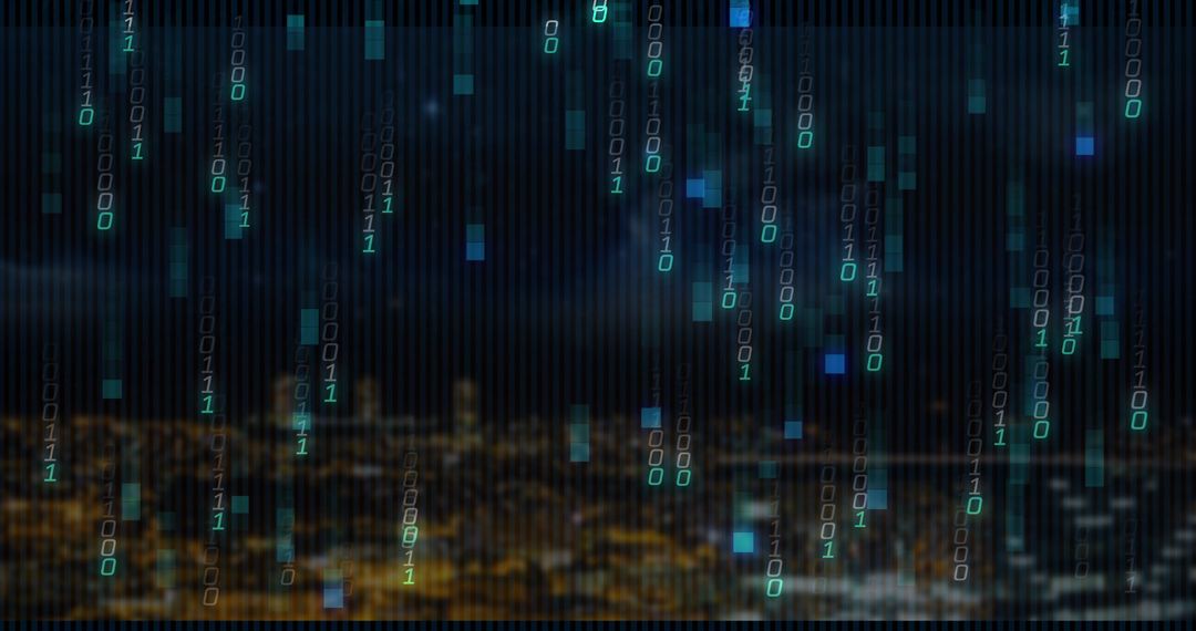 Futuristic Data Stream Over Urban Night Skyline
