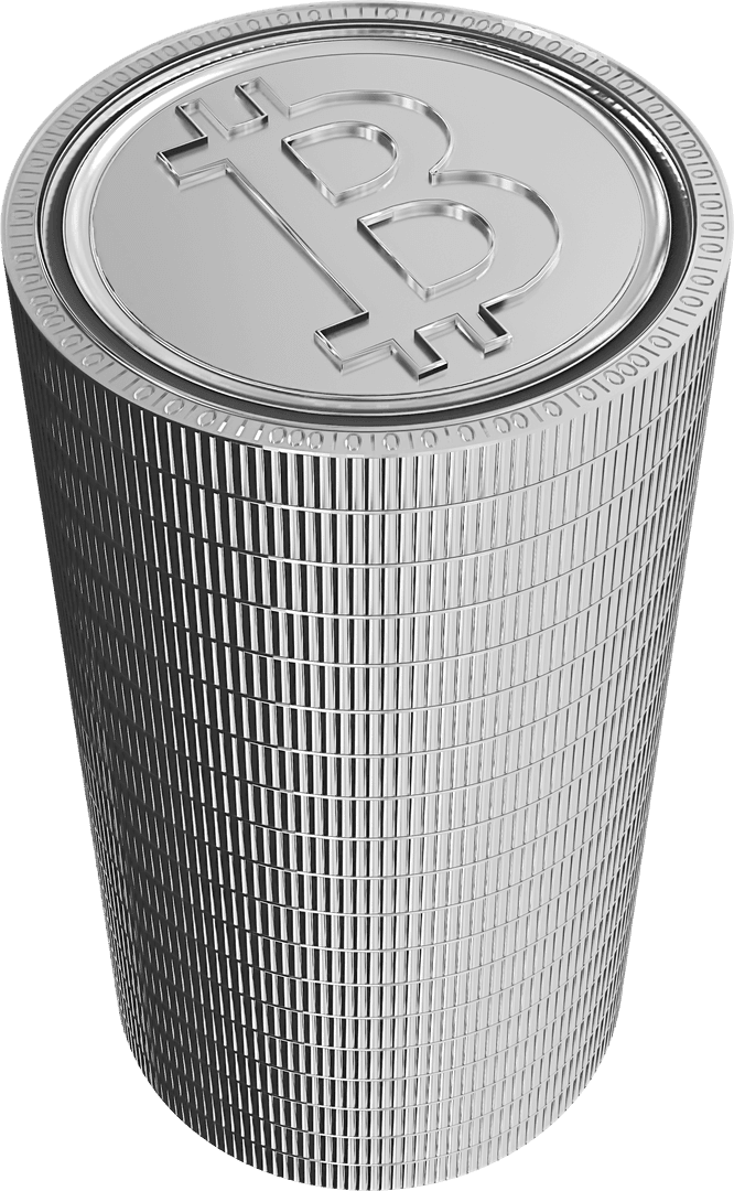 Stack of Silver Bitcoins with Transparent Background