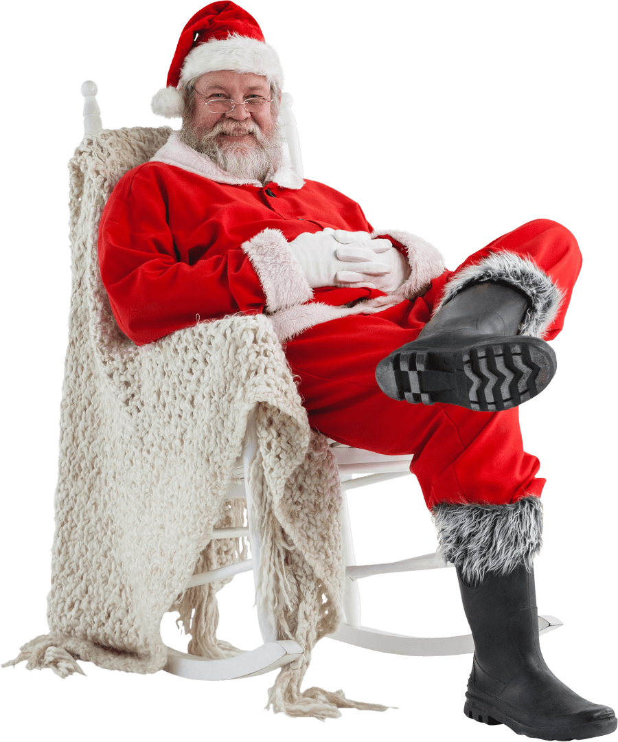 Cheerful Transparent Santa Claus Relaxing in Rocking Chair