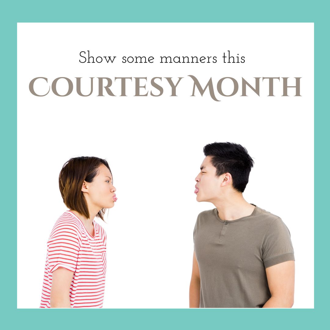 Frustrated Asian Couple Emphasizing Manners with Playful Teasing