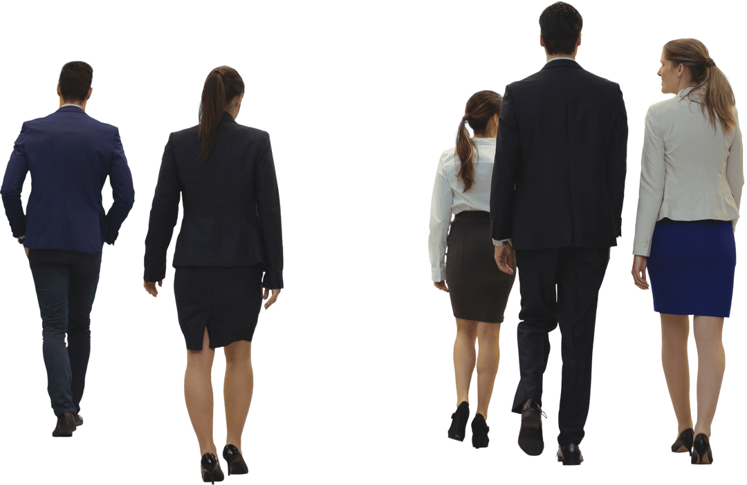 Transparent Rear View of Business People Walking