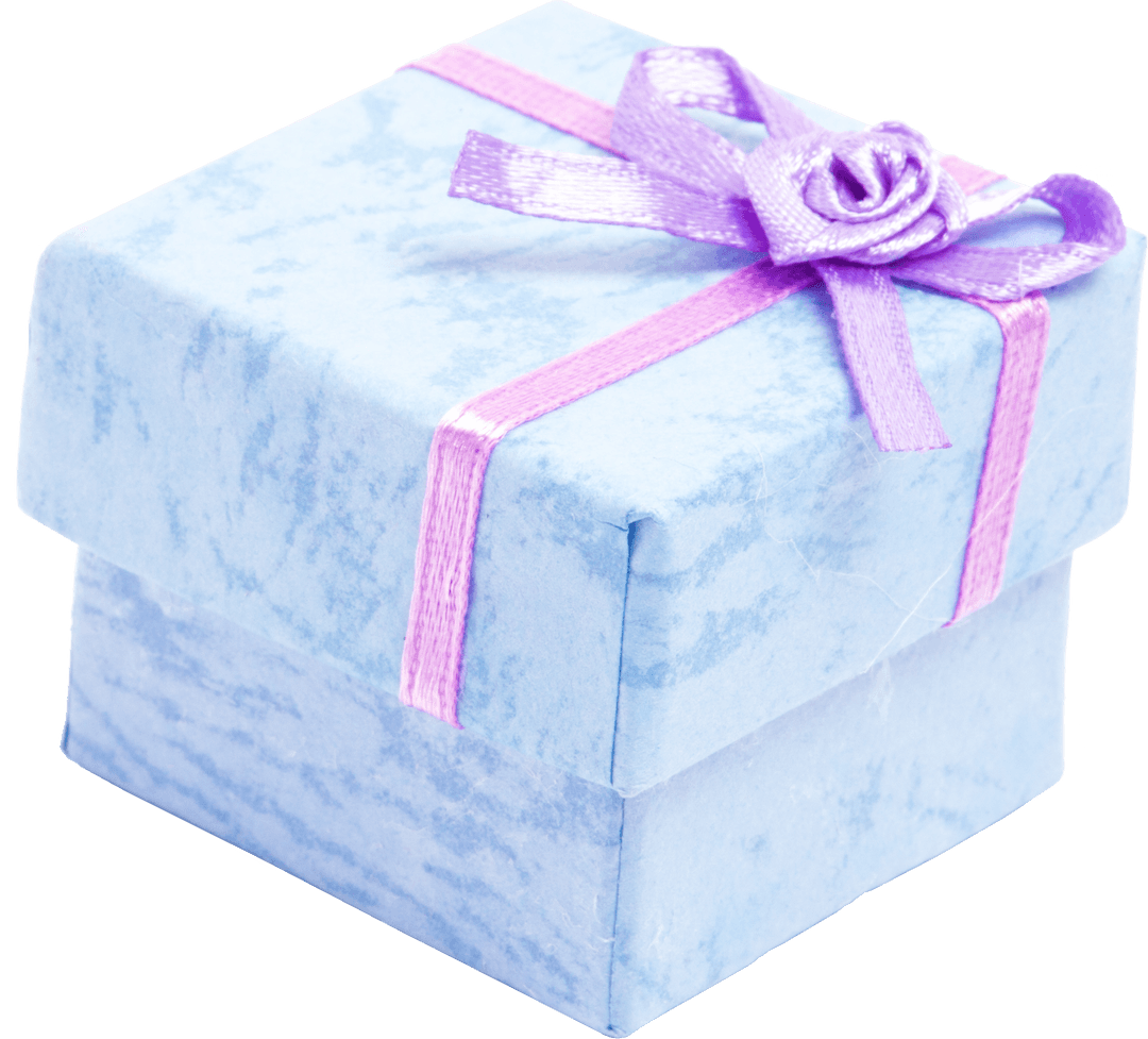 Blue Gift Box with Purple Ribbon on Transparent Background