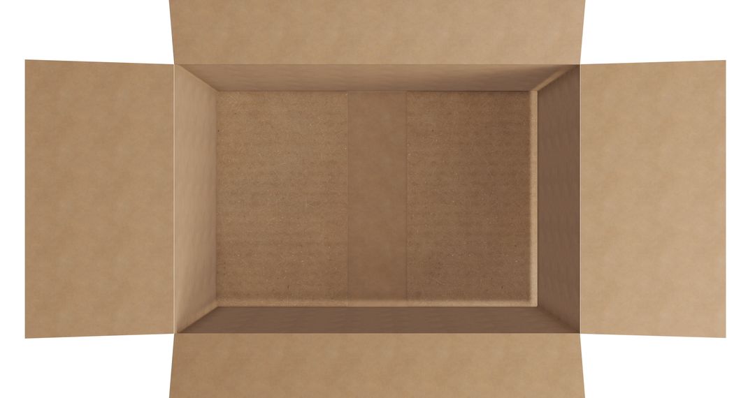 Empty Open Cardboard Box Top View on White Background