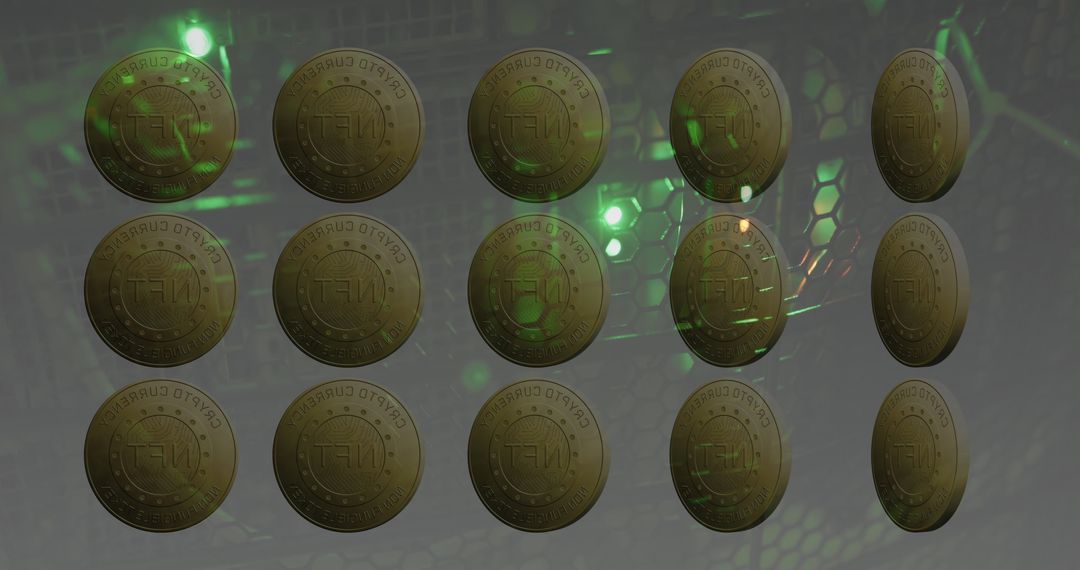 Golden Coins Representing NFT Overlaid with Server Analysis