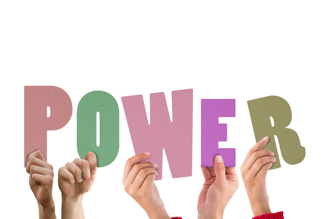 Hands Holding Colorful Transparent Power Word Letters