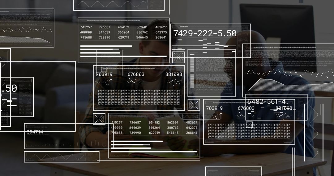 Collaborating Developers Reviewing Code and Analytics Overlays on Laptop in Modern Workspace
