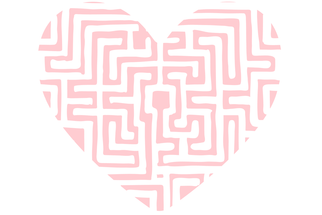 Pink Heart-Shaped Labyrinth on Transparent Background for Valentines
