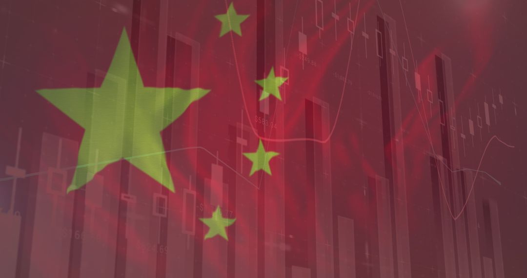 China Flag Blending with Financial Market Graphs