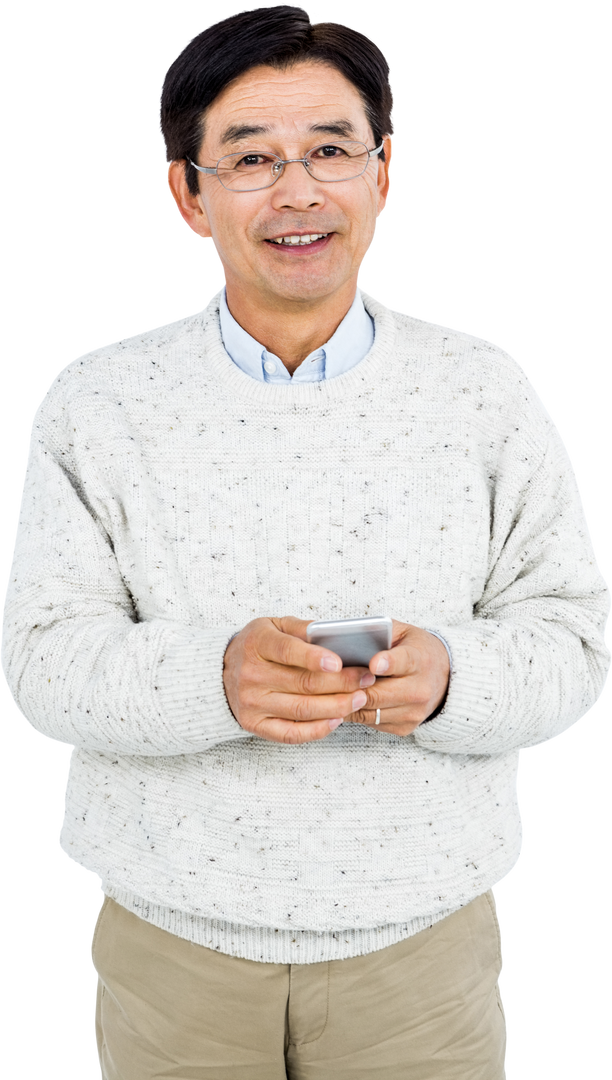 Smiling Older Man Using Smartphone in Transparent Background - Download Free Stock Images Pikwizard.com