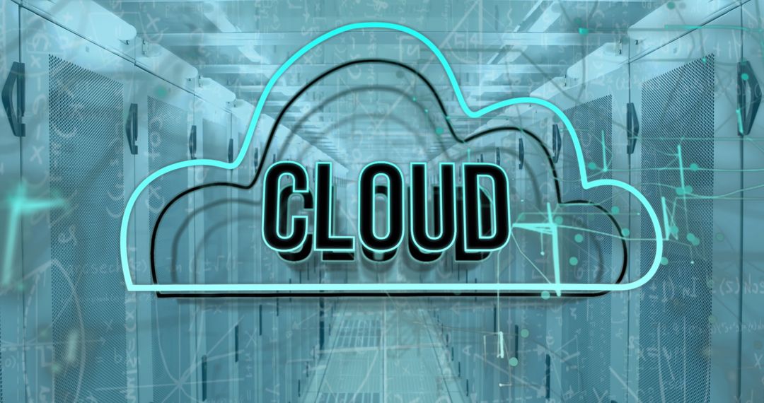 Cloud Computing Concept with Server Room and Equations