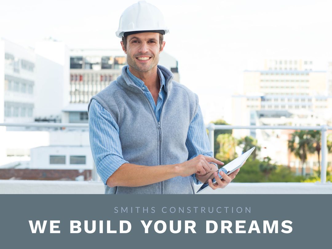 Construction Services Promotion Featuring Confident Worker in Hard Hat - Download Free Stock Templates Pikwizard.com