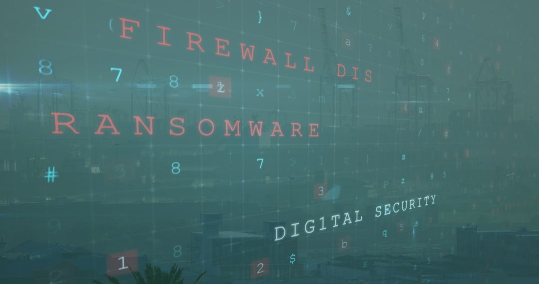 Online Security Warning Concept with Cityscape and Digital Text Overlay