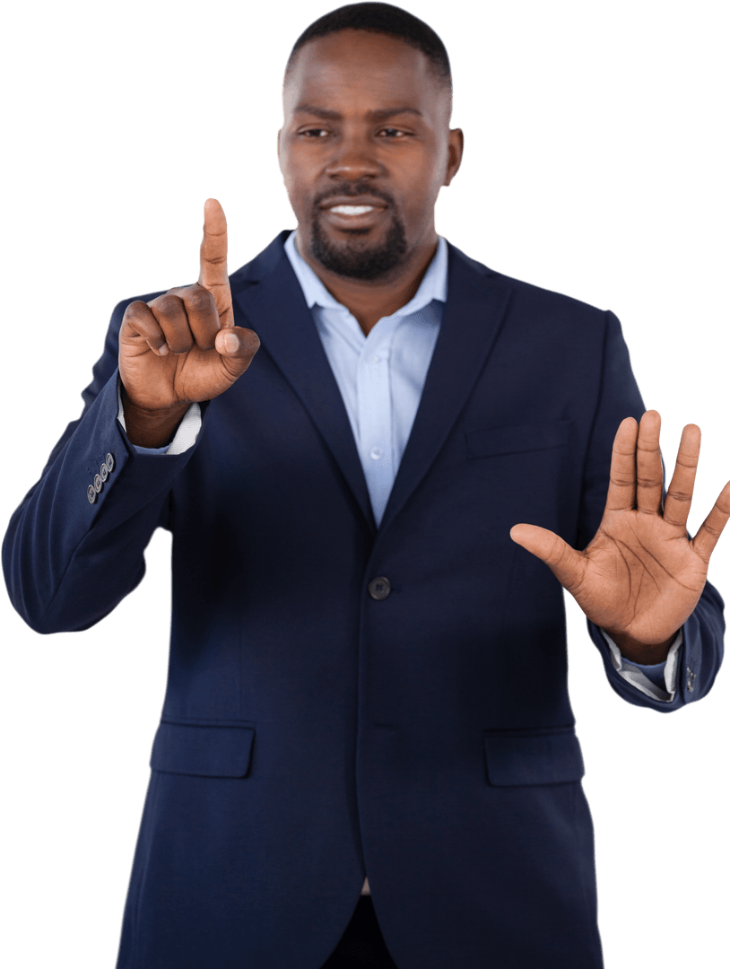Businessman Interacting with Transparent Virtual Screen Interface