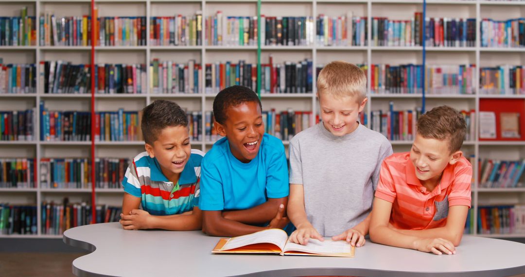 Diverse Group of Boys Reading Together in Library - Free Images, Stock Photos and Pictures on Pikwizard.com