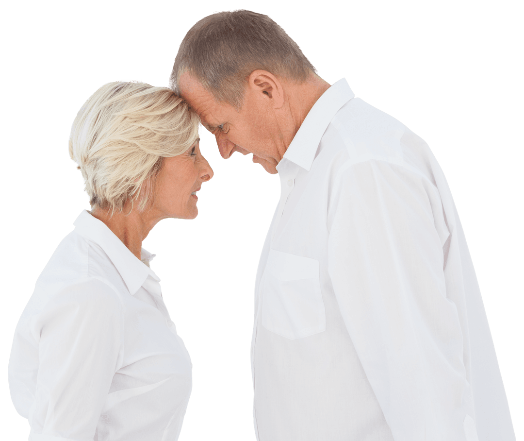 Tense Senior Couple Arguing Face-to-Face on Transparent Background