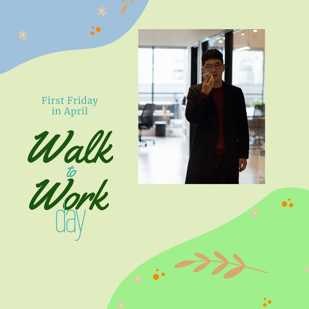 Walk to Work Day Promotion with Businessman Speaking on Smartphone