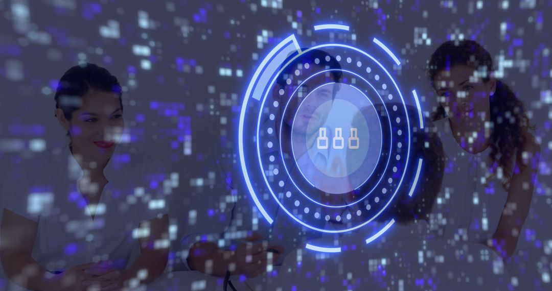 Innovative IT Team Analyzing Digital Network with Holographic Display