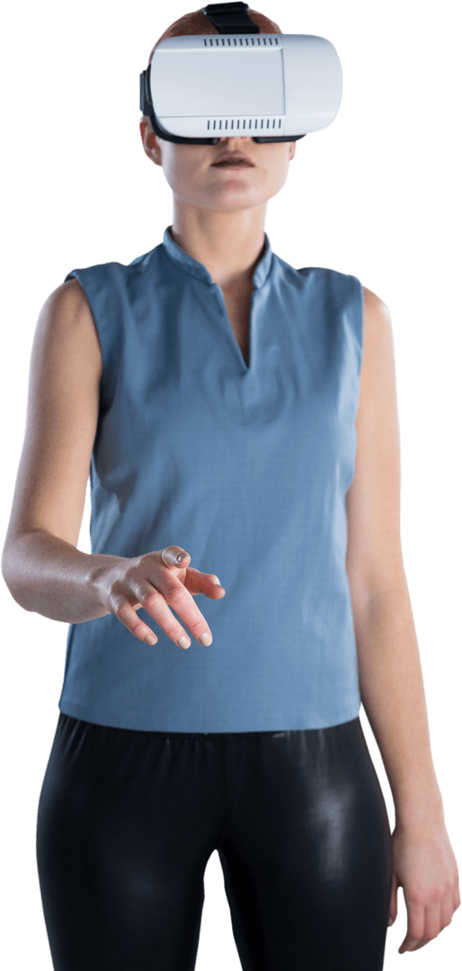 Transparent Businesswoman Experiencing Virtual Reality with Headset