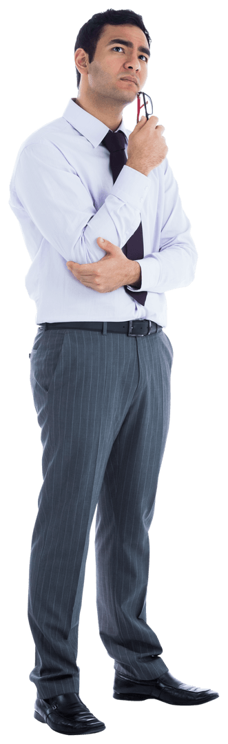 Thoughtful Businessman Holding Pen Isolated Transparent Background