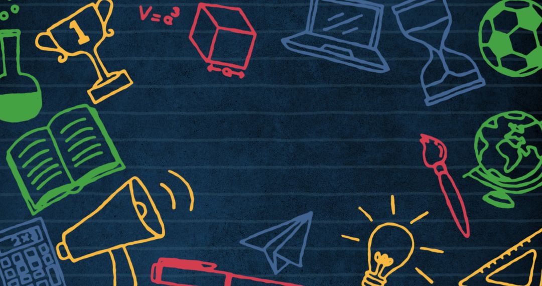 Colorful Educational Icons on Chalkboard Background