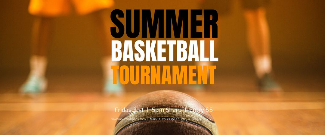 Basketball on Court Promoting Summer Tournament with Players in Background - Download Free Stock Templates Pikwizard.com