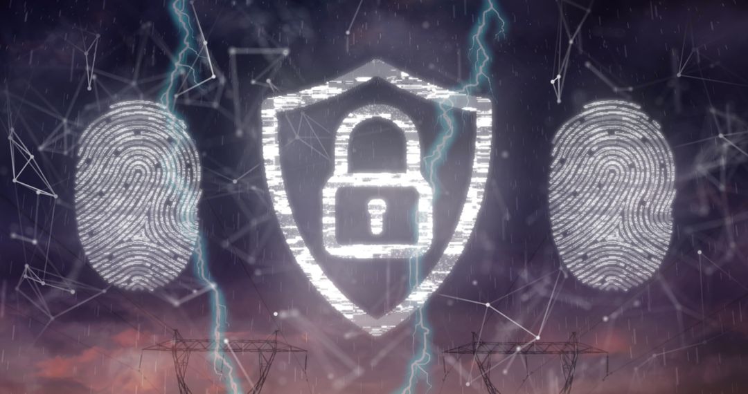 Digital Security Icon with Biometric Fingerprint Scanners