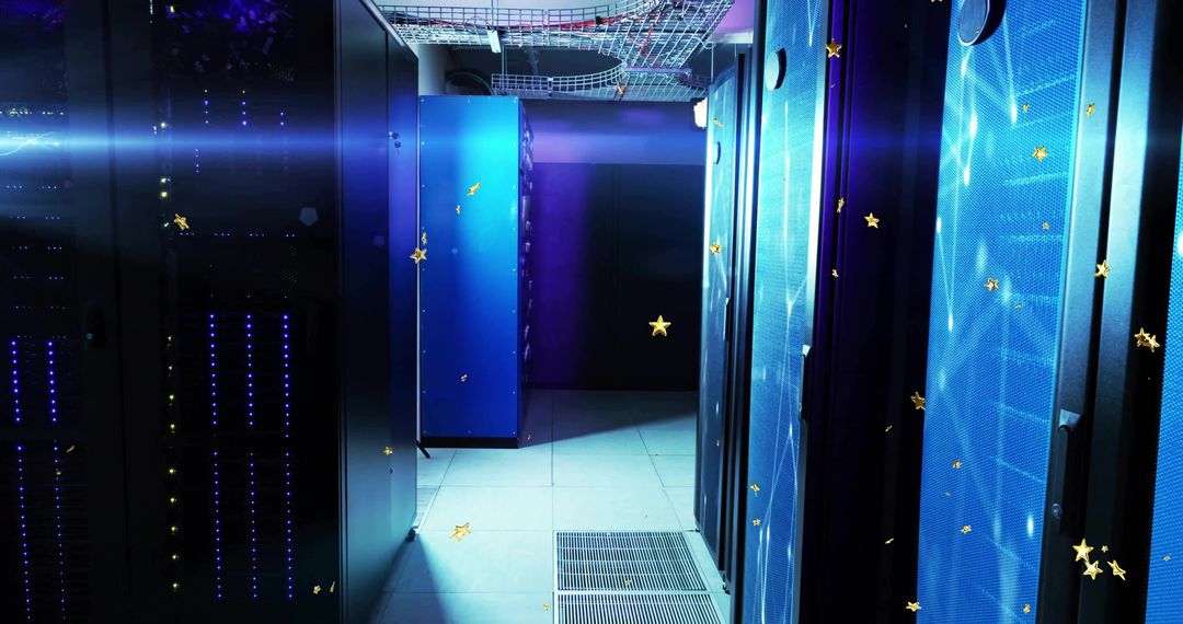 Futuristic Data Center Aisle with Illuminated Server Racks