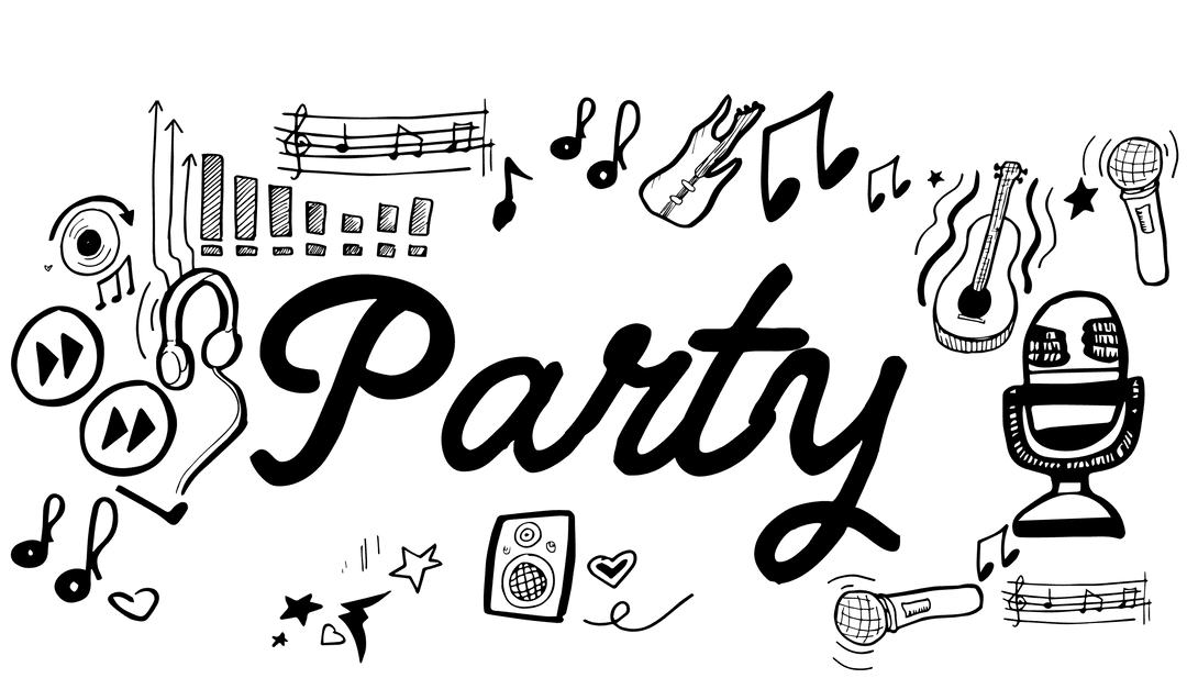 Festive Party Text Illustration on Transparent Background