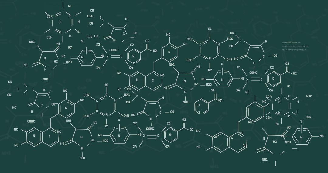 Chemical Formulas Data Processing on Digital Green Background