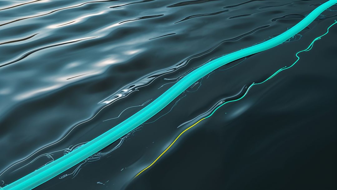 Glowing Cyan Line over Reflective Water Creating Futuristic Abstract