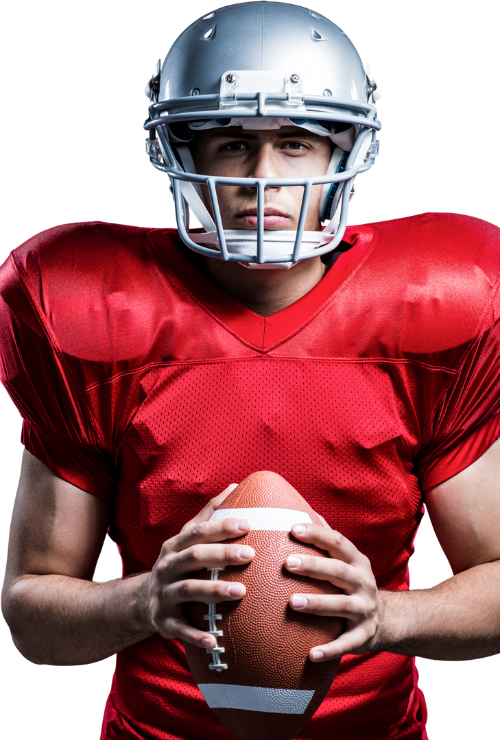 Transparent Image of Football Player Holding Ball in Red Jersey - Download Free Stock Images Pikwizard.com