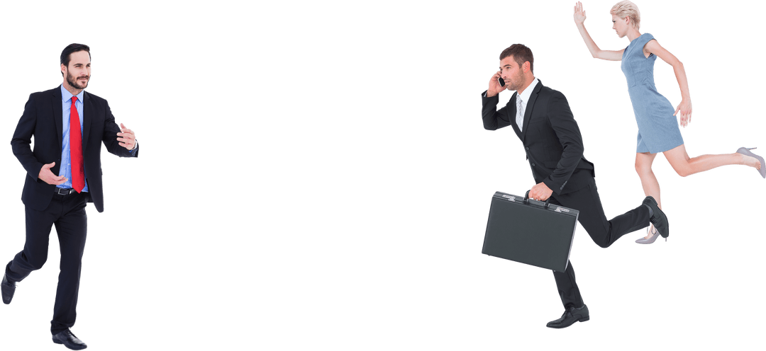 Dynamic Caucasian Business Team on Transparent Background