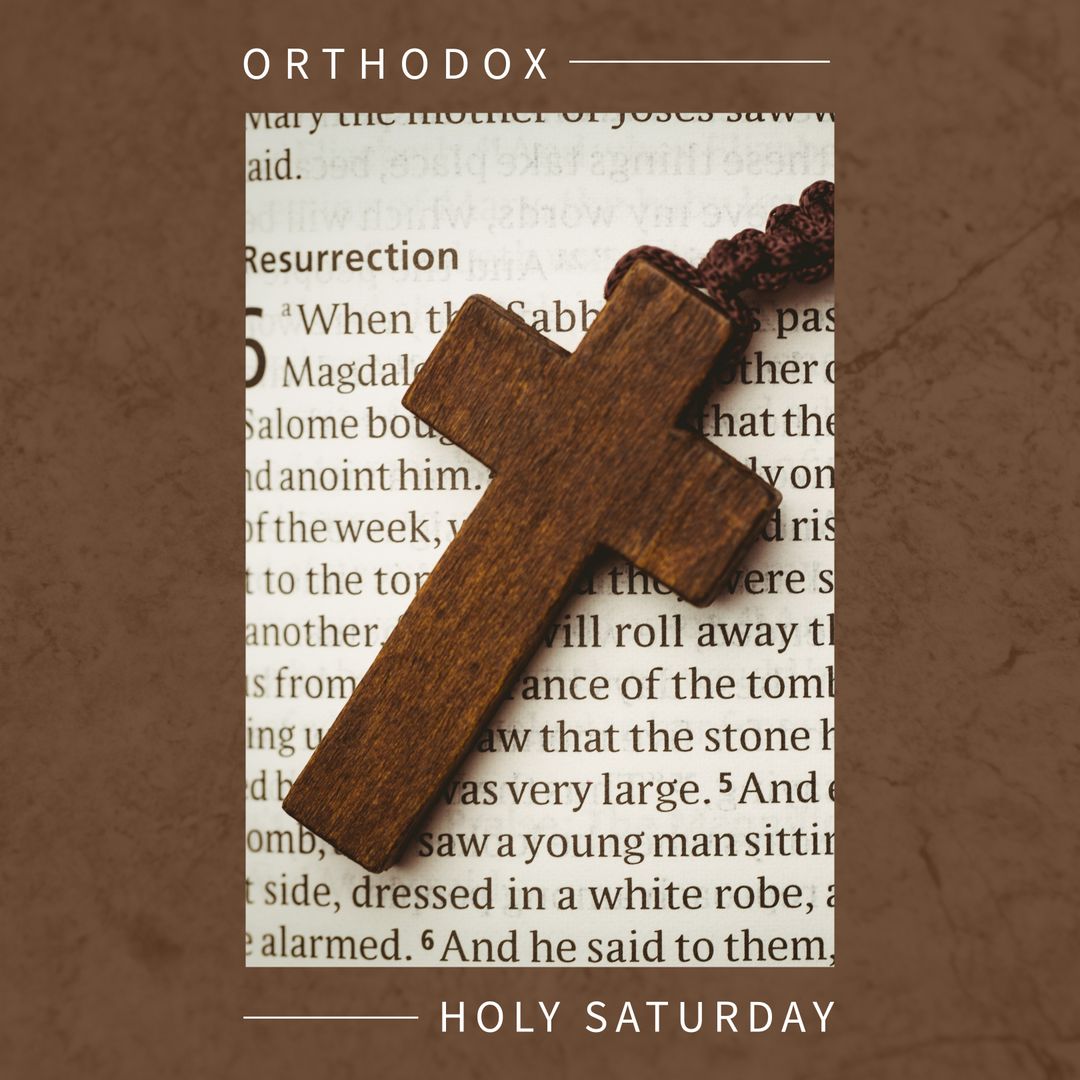 Orthodox Holy Saturday Cross with Rosary on Open Bible - Download Free Stock Templates Pikwizard.com