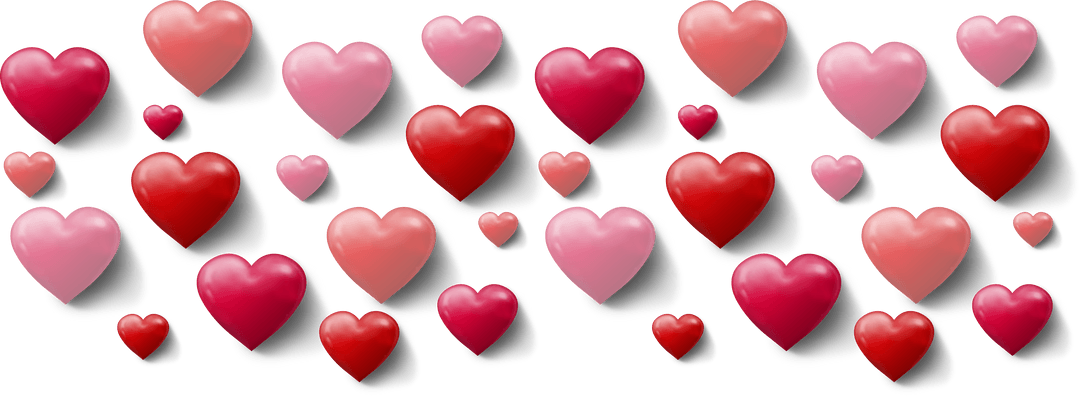 Floating Red Heart Pattern on Transparent Background for Creative Designs